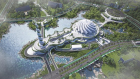 Bentuk masjid di IKN dari udara menyerupai sorban. Foto Alien DC.
