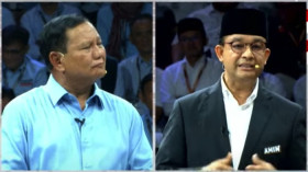 Foto dokumen. Capres Prabowo dan Anies Baswedan saat sesi debat capres yang diselenggarakan KPU. (kpuri)