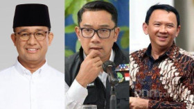Kolase foto Anies Baswedan, Ridwan Ridwan, Ahok, kolase.