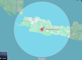 Peta gempa bumi mengguncang wilayah Kabupaten Bandung, Rabu (18/09), Badan Geologi jabarkan hasil analisis gempa bumi hari ini. (Foto: Tangkap layar/Google Maps).