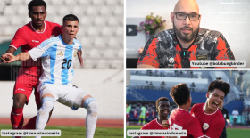 Kolase Pandit sekaligus komentator bola, Binder Singh dan para pemain Timnas Indonesia saat meraih kemenangan atas Timnas Argentina.