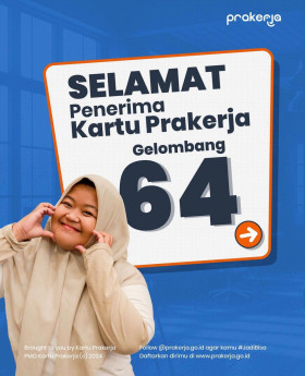 KARTU PRAKERJA GELOMBANG 64 –Ilustrasi seorang wanita sedang tersenyum. Selamat untuk peserta lolos kartu prakerja gelombang 64. Jangan tunda lagi, segera klaim saldo dan beli pelatihan kartu prakerja sekarang. –Ilustrasi Instagram/@prakerja.go.id