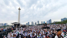 (Aksi bela Palestina di Monas hari ini, minggu (04/11/23)/foto: instagram @indonesibelas.palestina)