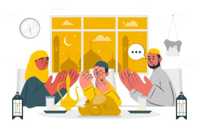 Ilustrasi keluarga membaca niat puasa. Berikut ini penjelasan hukum menggabungkan puasa Rajab dengan Qadha Ramadan. (Foto: Freepik).