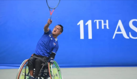 Paralimpiade tenis kursi roda adalah satu di antara cabang olahraga yang paling dinantikan dalam ajang Paralimpiade.  Foto kemenpora.