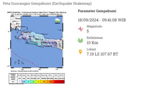 Peta gempa bumi BMKG. Gempa 5.0 Magnitudo guncang Kabupaten Bandung dan Garut buka akibat Sesar Garsela. (Foto: BMKG).