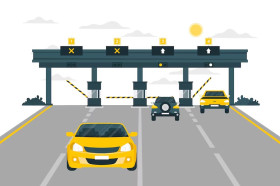 GERBANG TOL - Ilustrasi kendaraan keluar-masuk melalui gerbang tol. DPRD Provinsi Jabar meminta rest area di Tol Cisumdawu menjadi perhatian serius saat momen mudik Lebaran 2024. Ilustrasi/Freepik.