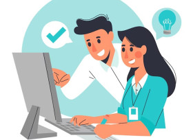 PELATIHAN ONLINE - Ilustrasi dua orang sedang di depan komputer. Peserta lolos gelombang 66 Kartu Prakerja segera beli pelatihan pertama, waktunya hanya 15 hari. Ilustrasi/Freepik.