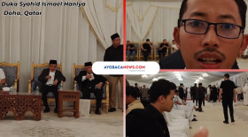 Jusuf Kalla dan Din Samsudin ikut dalam rombongan yang melayat Ismail Haniyeh di Doha Qatar. foto kolase mhuseingazza.