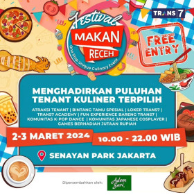 Poster Festival Makan Receh - Ilustrasi. Berikut nikmati sensasi kuliner dan peluang karier bersama bintang-bintang TV di Festival Makan Receh TRANS7!. Instagram/@officialtrans7.