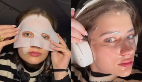 SHEET MASK - Gara-gara pakai sheet mask di pesawat, ini yang terjadi pada kulit wanita bule. - Foto tangkap layar YouTube/Sarah Palmyra.