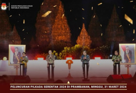 KPU luncurkan tahapan Pilkada Serentak 2024 di kawasan Candi Perambanan, pada Minggu malam. (Instagram/@kpu_ri).