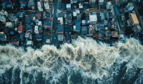 Ilustrasi tsunami. Peneliti BRIN menyebut potensi gempa megathrust selatan Jawa dan Selat Sunda menjalar hingga Jakarta dan memicu tsunami. (Foto: Freepik).