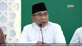 5 NU MUDA - Ketua Umum PBNU KH. Yahya saat melakukan konferesnsi pers mengenai pertemuan lima NU muda dengan Presiden Israel - Youtube/youtube TVNU Televisi Nahdlatul Ulama