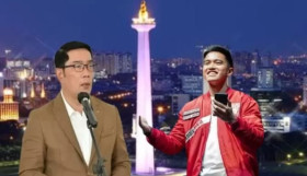 Kolase foto Ridwan Kamil dan Kaesang Pangarep. Momen Ridwan Kamil akan umumkan bacawagub Jakarta.  @suara_networkjabar.